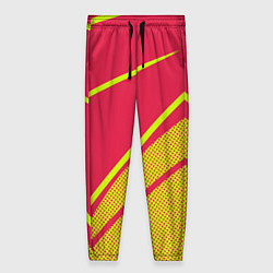 Брюки женские Красно-розовый с салатовым точечный, цвет: 3D-принт