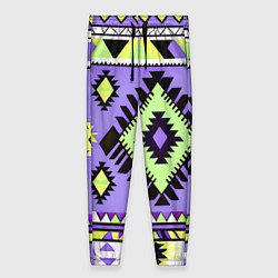 Женские брюки Геометрический сиренево желтый орнамент ацтеков