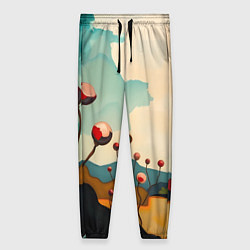 Брюки женские Сюрреалистичный пейзаж с цветами, цвет: 3D-принт