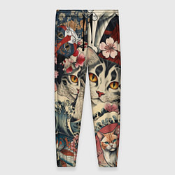 Женские брюки Котики и рыбки в сакуре