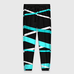 Брюки женские Чёрный с бело-голубыми полосами, цвет: 3D-принт