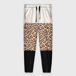 Женские брюки Леопардовый паттерн с черной и бежевой полосой