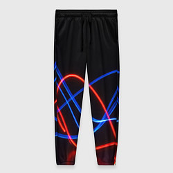 Женские брюки Красно синие неоновые линии на черном фоне