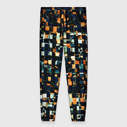 Брюки женские Тёмный синий с оранжевым кубики абстракция, цвет: 3D-принт