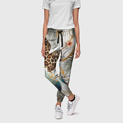 Брюки женские Мрамор с цветами и леопардовый узор, цвет: 3D-принт — фото 2