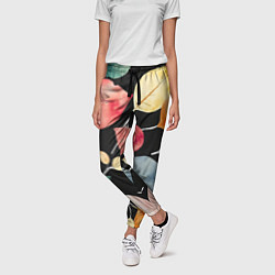Брюки женские Разноцветные акварельные листья на чёрном, AI, цвет: 3D-принт — фото 2