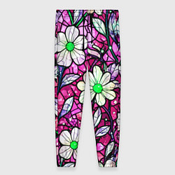 Женские брюки Цветочный розовый витраж