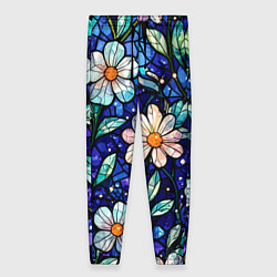 Женские брюки Цветочный тёмно-синий витраж