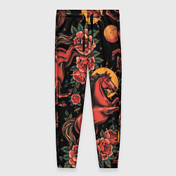 Женские брюки Красная лошадь с розами