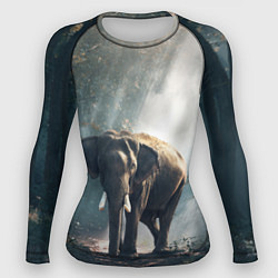 Рашгард женский Слон в лесу, цвет: 3D-принт