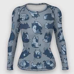 Рашгард женский Камуфляж с котиками серо-голубой, цвет: 3D-принт