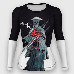 Рашгард женский Скелет Самурай с трубкой на черно белом фоне, цвет: 3D-принт