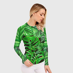 Рашгард женский Тропические листья на темном фоне, цвет: 3D-принт — фото 2