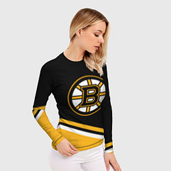Рашгард женский Бостон Брюинз, Boston Bruins Диагональные полосы, цвет: 3D-принт — фото 2