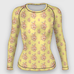 Рашгард женский Розовые пионы на желтом фоне, цвет: 3D-принт
