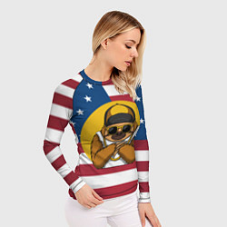 Рашгард женский Ленивец на фоне Американского флага, цвет: 3D-принт — фото 2