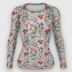 Рашгард женский Лисы и лесные ягоды, цвет: 3D-принт