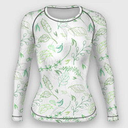 Рашгард женский Хаос из зелёных веток и листьев, цвет: 3D-принт