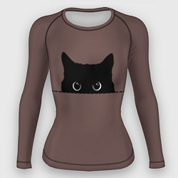 Рашгард женский Черная кошка выглядывает из укрытия, цвет: 3D-принт