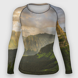 Рашгард женский Горы, лес, небо, цвет: 3D-принт