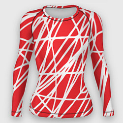 Рашгард женский Белые линии на красном фоне Абстракция, цвет: 3D-принт