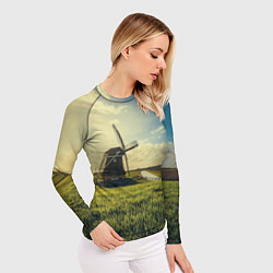 Рашгард женский Мельница в поле, цвет: 3D-принт — фото 2