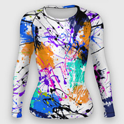 Рашгард женский Брызги и мазки разноцветных красок на белом фоне, цвет: 3D-принт