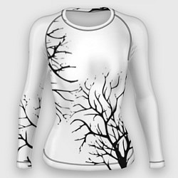 Рашгард женский Черные ветки деревьев на белом фоне, цвет: 3D-принт