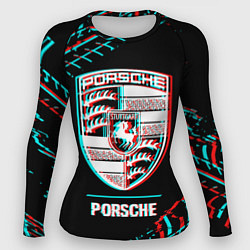 Женский рашгард Значок Porsche в стиле Glitch на темном фоне