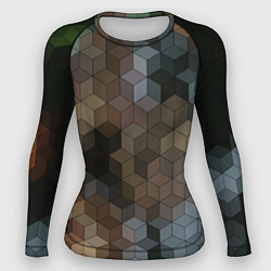 Рашгард женский Геометрический 3D узор в серых и коричневых тонах, цвет: 3D-принт