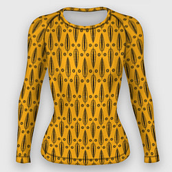 Рашгард женский Черно-желтый современный узор Листья, цвет: 3D-принт
