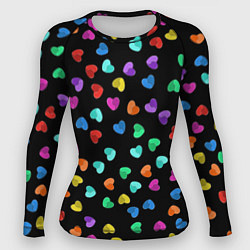Рашгард женский Сердечки разноцветные на черном, цвет: 3D-принт