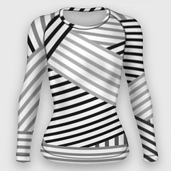 Рашгард женский Полосатый узор в черно-белых цветах, цвет: 3D-принт