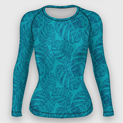 Женский рашгард Синие листья монстеры на голубом