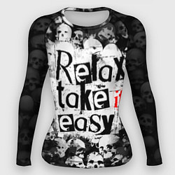 Рашгард женский Relax Take it easy надпись с черепами, цвет: 3D-принт