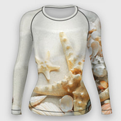 Рашгард женский Морские звёзды и ракушки на океанском берегу, цвет: 3D-принт