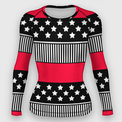 Женский рашгард Red and black pattern with stripes and stars