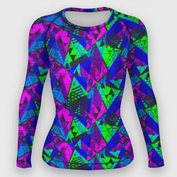 Рашгард женский Неоновый абстрактный геометрический узор, цвет: 3D-принт