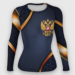 Рашгард женский Blue & gold герб России, цвет: 3D-принт