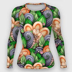 Рашгард женский Объемные лепестки цветов и листья, цвет: 3D-принт