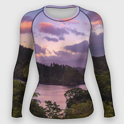Рашгард женский Пейзаж вечерней реки и леса, цвет: 3D-принт