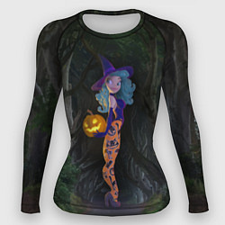 Рашгард женский Ведьма с тыквой и в крутых колготках - Halloween, цвет: 3D-принт