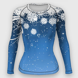 Рашгард женский Снежный узор на синем фоне, цвет: 3D-принт