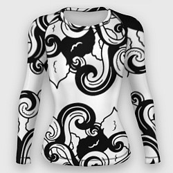 Рашгард женский Черные волнистые узоры на белом, цвет: 3D-принт