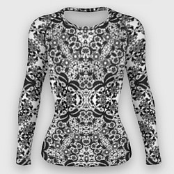 Рашгард женский Черно-белый ажурный кружевной узор, цвет: 3D-принт