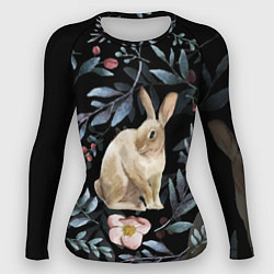Рашгард женский Новогодний кролик - Веточки и цветочки, цвет: 3D-принт