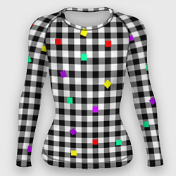 Рашгард женский Черно-белая клетка с цветными квадратами, цвет: 3D-принт