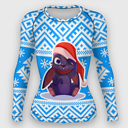 Рашгард женский Новогодний кролик - синий свитер, цвет: 3D-принт