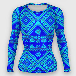 Рашгард женский Сине-голубые узоры - вышивка, цвет: 3D-принт