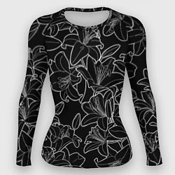 Рашгард женский Нежные цветы - лилии: черно белыи, цвет: 3D-принт